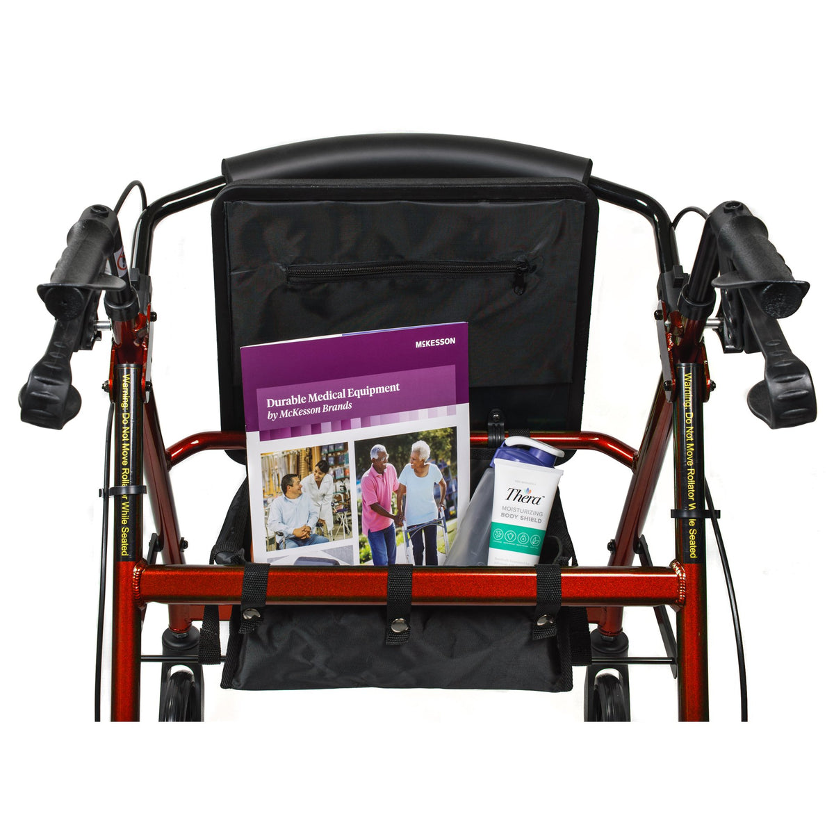 McKesson Folding Aluminum Four-Wheel Rollator, Red-4 Wheel Rollator McKesson Red Adjustable Height / Folding Aluminum Frame