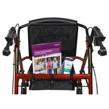 McKesson Folding Aluminum Four-Wheel Rollator, Red-4 Wheel Rollator McKesson Red Adjustable Height / Folding Aluminum Frame