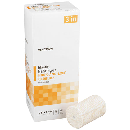 McKesson Hook and Loop Closure Elastic Bandage, 3 Inch x 5 Yard-Elastic Bandage McKesson 3 Inch X 5 Yard Single Hook and Loop Closure Tan NonSterile Standard Compression