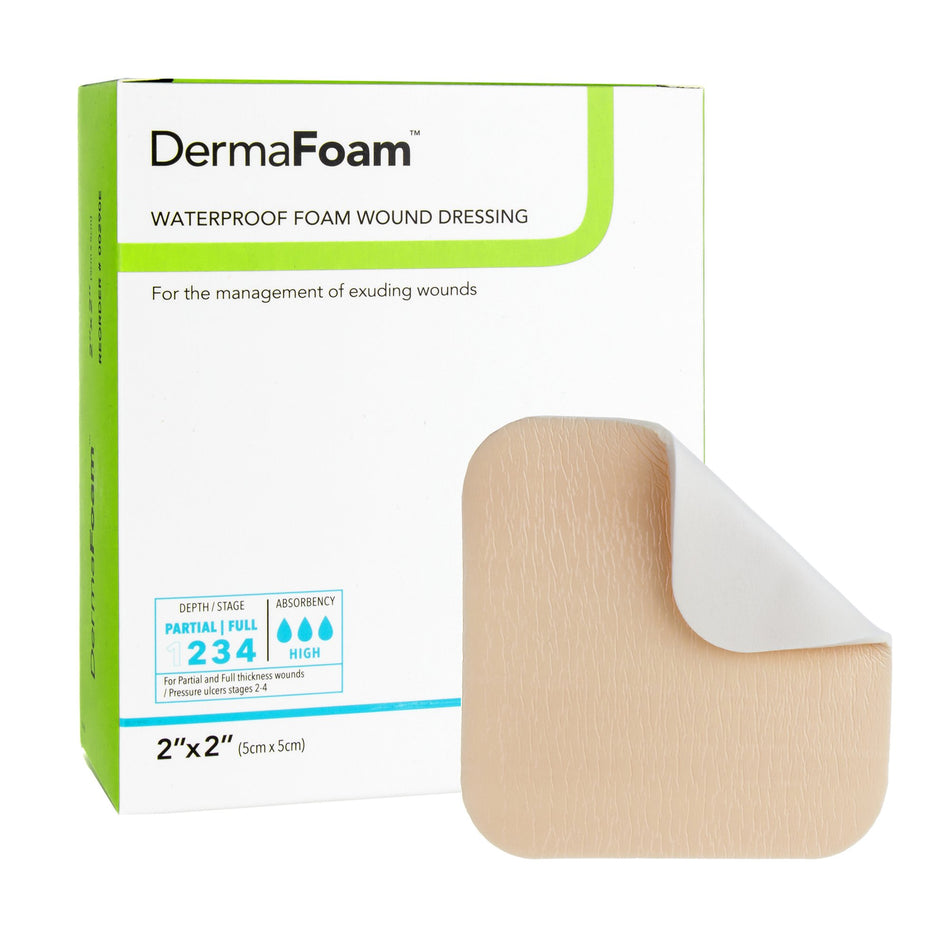 DermaFoam Nonadhesive without Border Foam Dressing, 2 x 2 Inch-Foam Dressing DermaFoam 2 X 2 Inch Without Border Waterproof Backing Nonadhesive Square Sterile