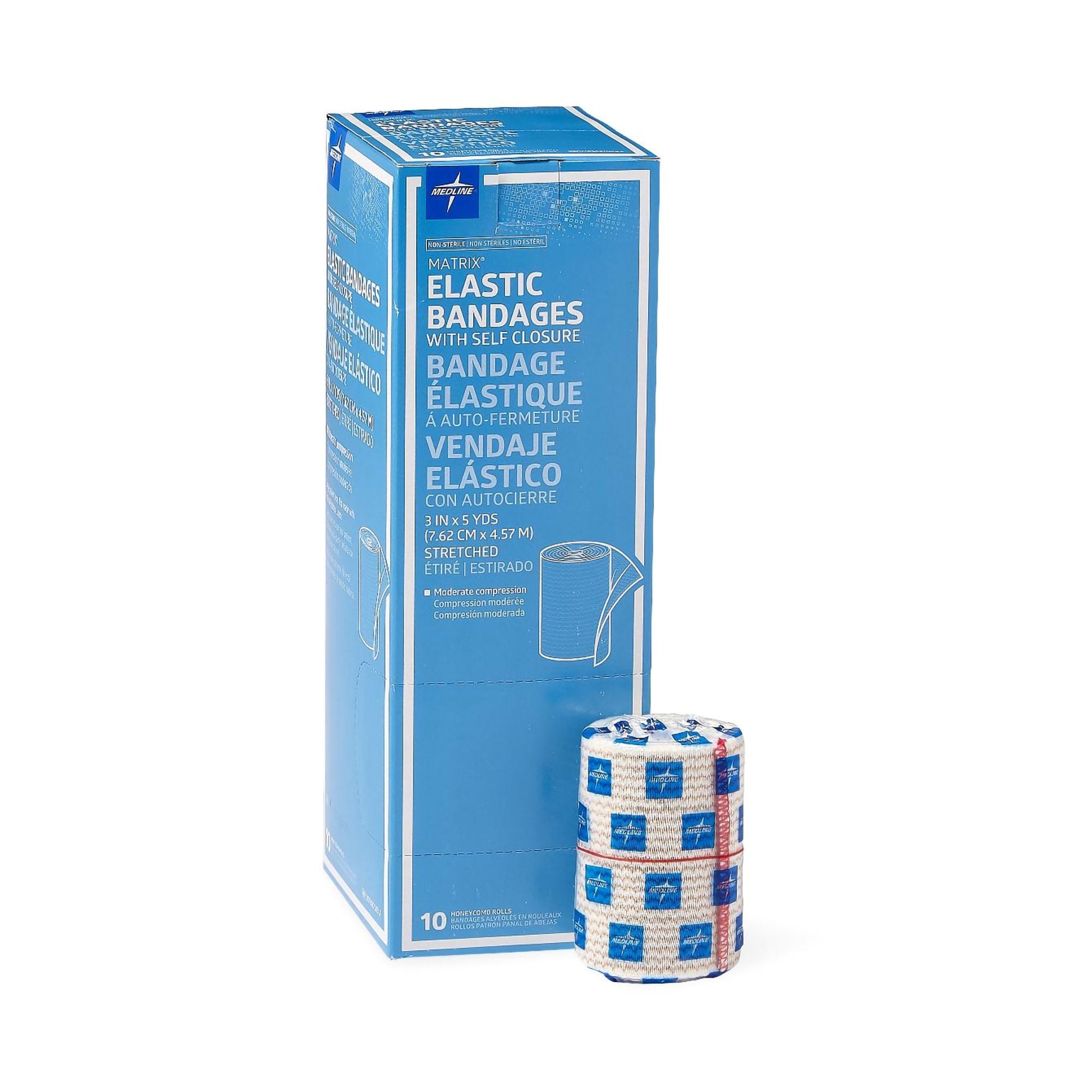Matrix Double Hook and Loop Closure Elastic Bandage, 3 Inch x 5 Yard-Elastic Bandage Matrix 3 Inch X 5 Yard Double Hook and Loop Closure Natural NonSterile Medium Compression