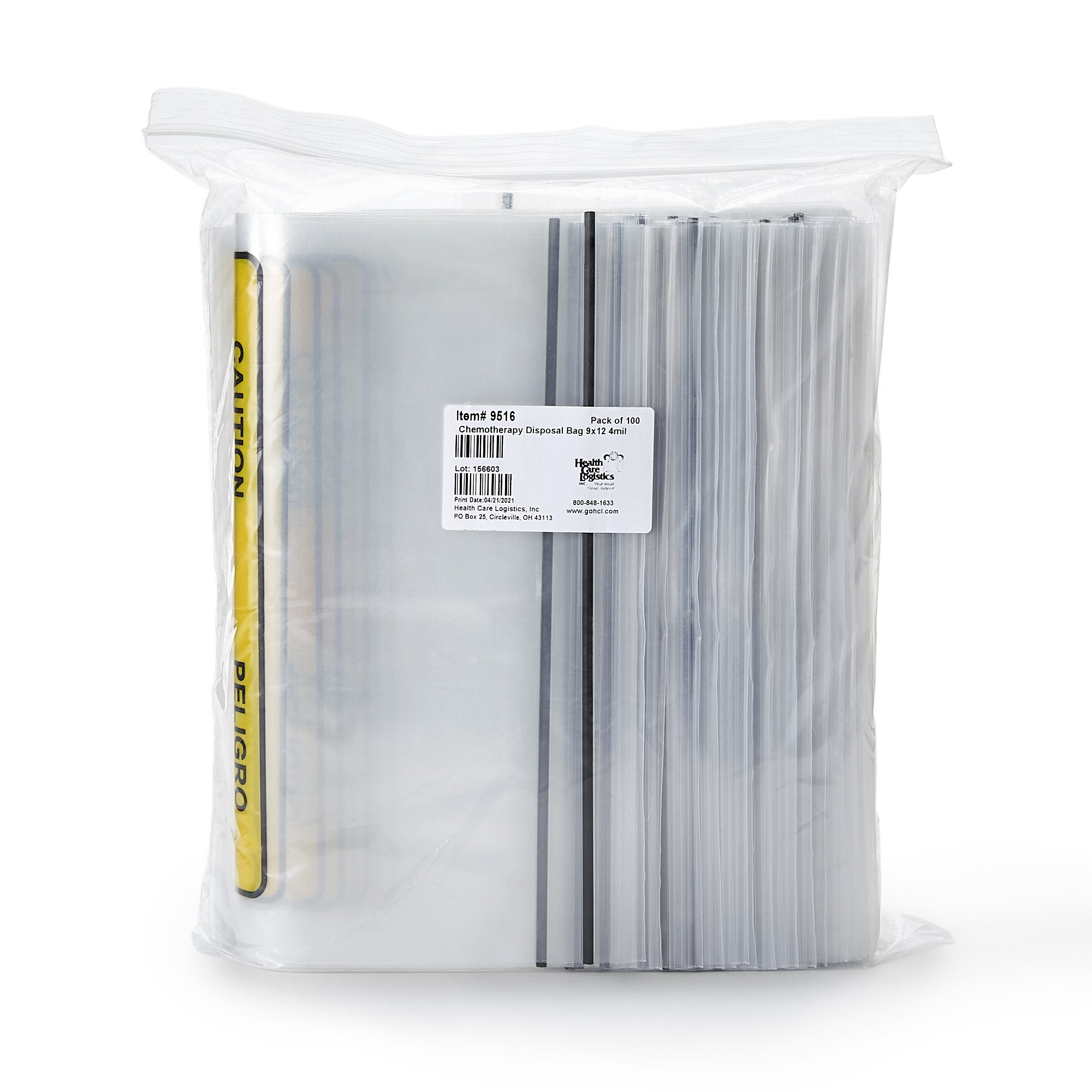 Health Care Logistics Chemo Drug Transport Bag-Chemo Drug Transport Bag HCL Clear Bag Polyethylene 9 X 12 Inch