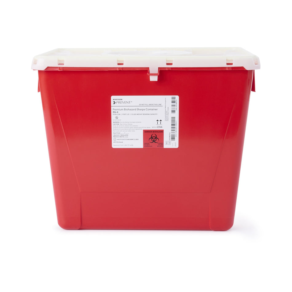 McKesson Prevent Sharps Container, 8 Gallon, 13-1/2 x 17-3/10 x 13 Inch-Sharps Container McKesson Prevent Red Base 13-1/2 H X 17-3/10 W X 13 L Inch Vertical Entry 8 Gallon