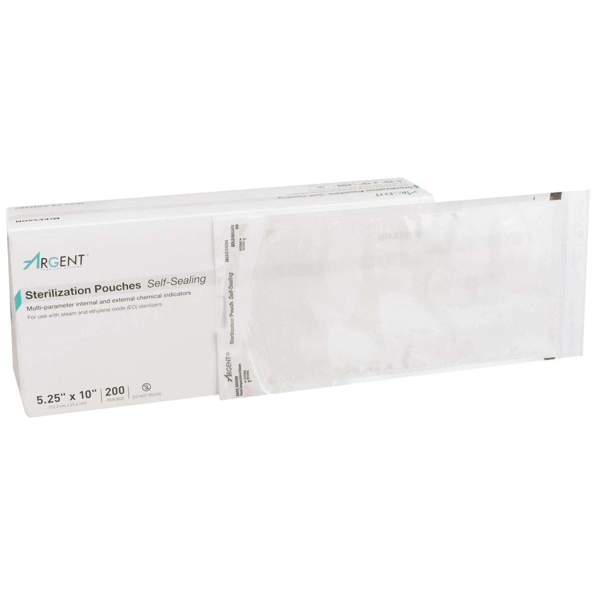 McKesson Argent Sure-Check Sterilization Pouch, 5-1/4 x 10 Inch-Sterilization Pouch McKesson Argent Sure-Check Ethylene Oxide (EO) Gas / Steam 5-1/4 X 10 Inch Transparent / Blue Self Seal Paper / Film
