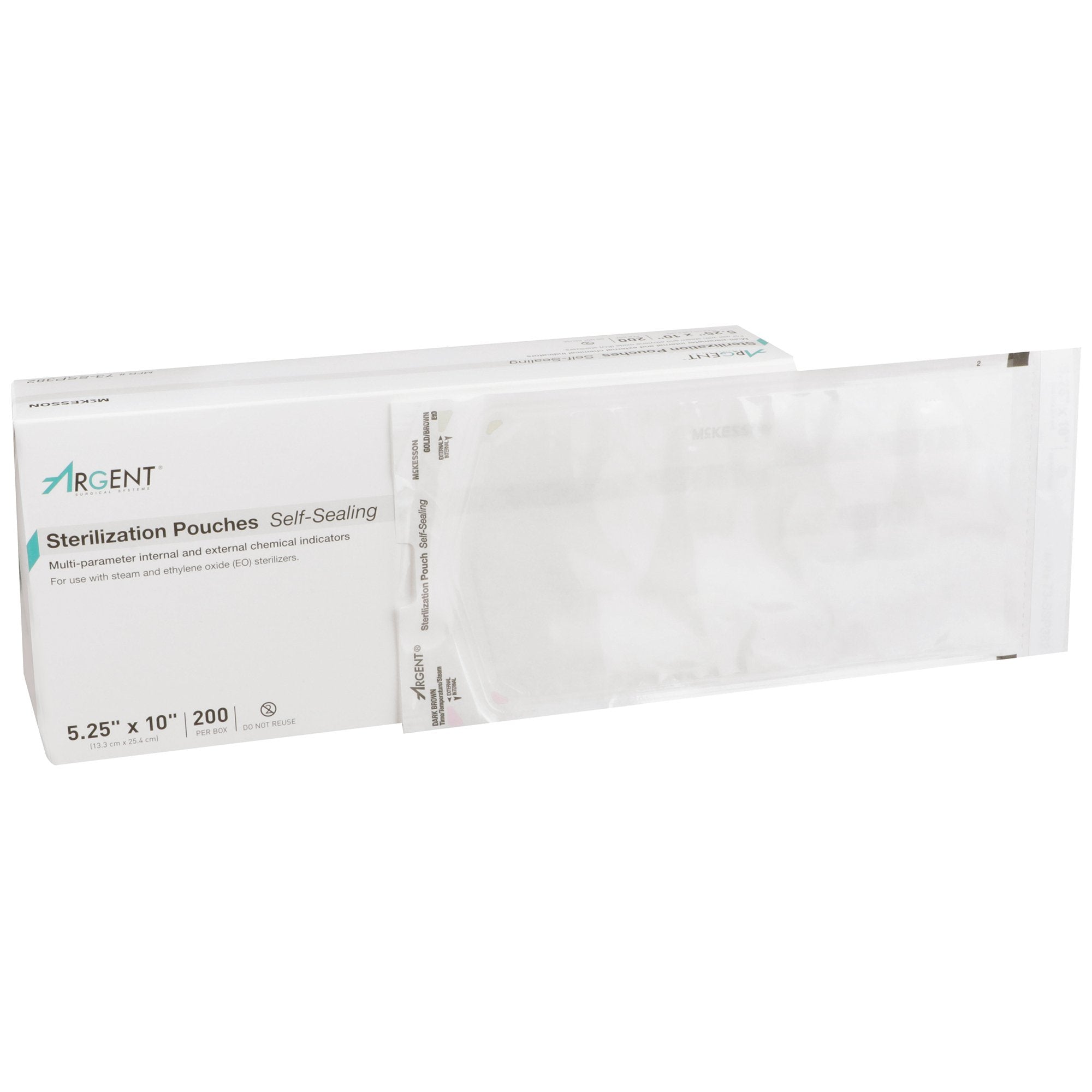 McKesson Argent Sure-Check Sterilization Pouch, 5-1/4 x 10 Inch-Sterilization Pouch McKesson Argent Sure-Check Ethylene Oxide (EO) Gas / Steam 5-1/4 X 10 Inch Transparent / Blue Self Seal Paper / Film