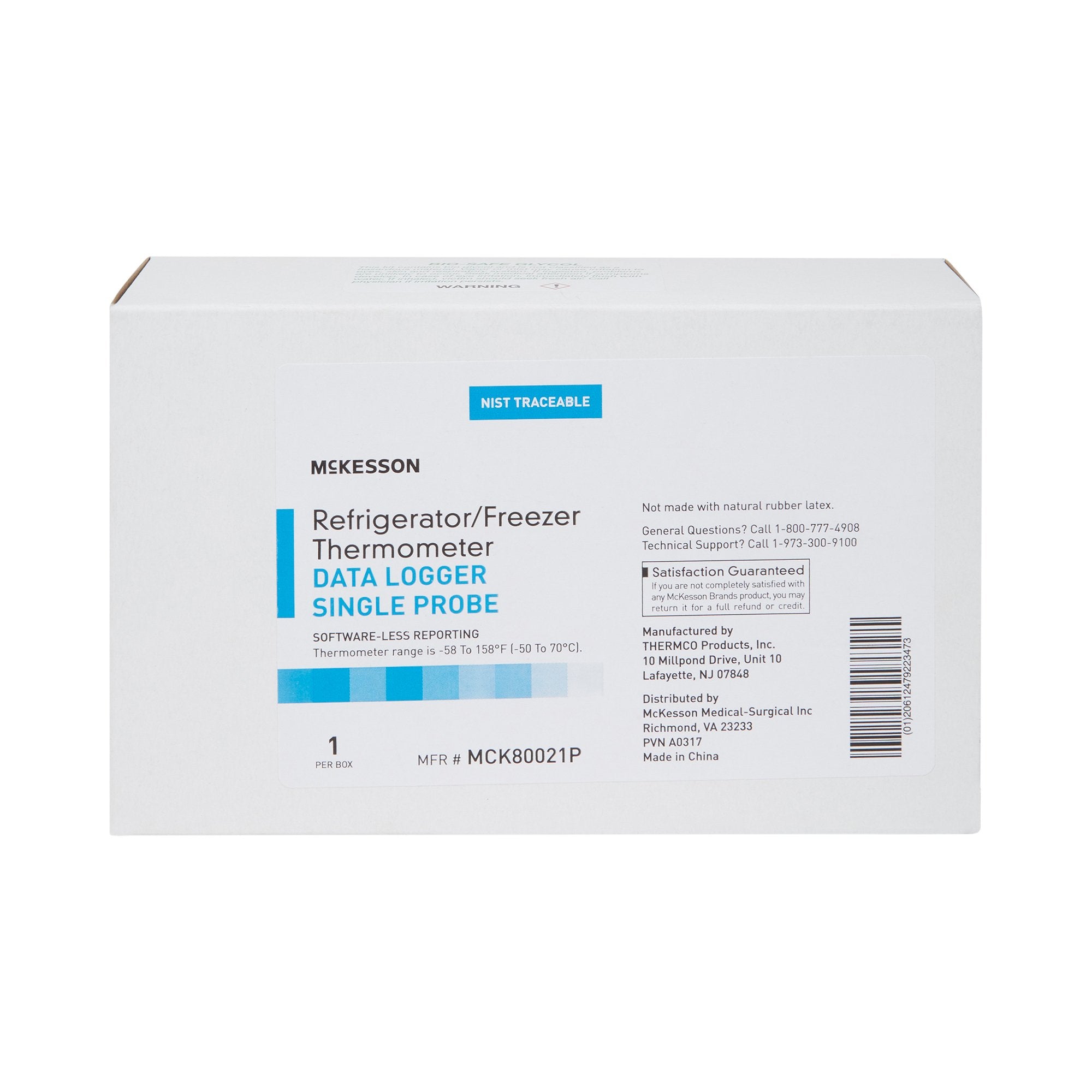 McKesson Datalogging Refrigerator / Freezer Thermometer, Digital Display, -58 to +158F (-50 to +70C)-Datalogging Refrigerator / Freezer Thermometer with Alarm McKesson Fahrenheit / Celsius -50 to +158F (-50 to +70C) Flip-out Stand Battery Operated