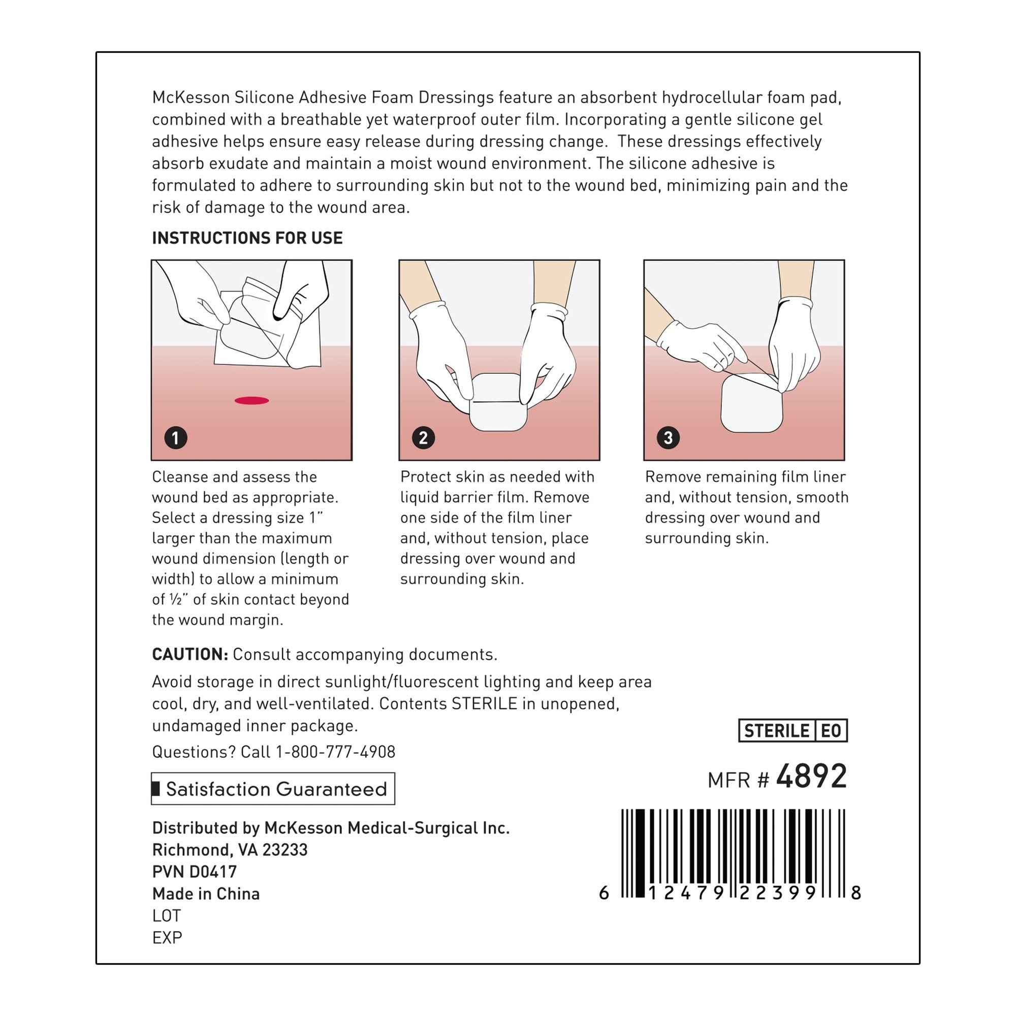 McKesson Lite Silicone Gel Adhesive without Border Thin Silicone Foam Dressing, 3 x 3 Inch-Thin Foam Dressing McKesson Lite 3 X 3 Inch Without Border Film Backing Silicone Gel Adhesive Square Sterile