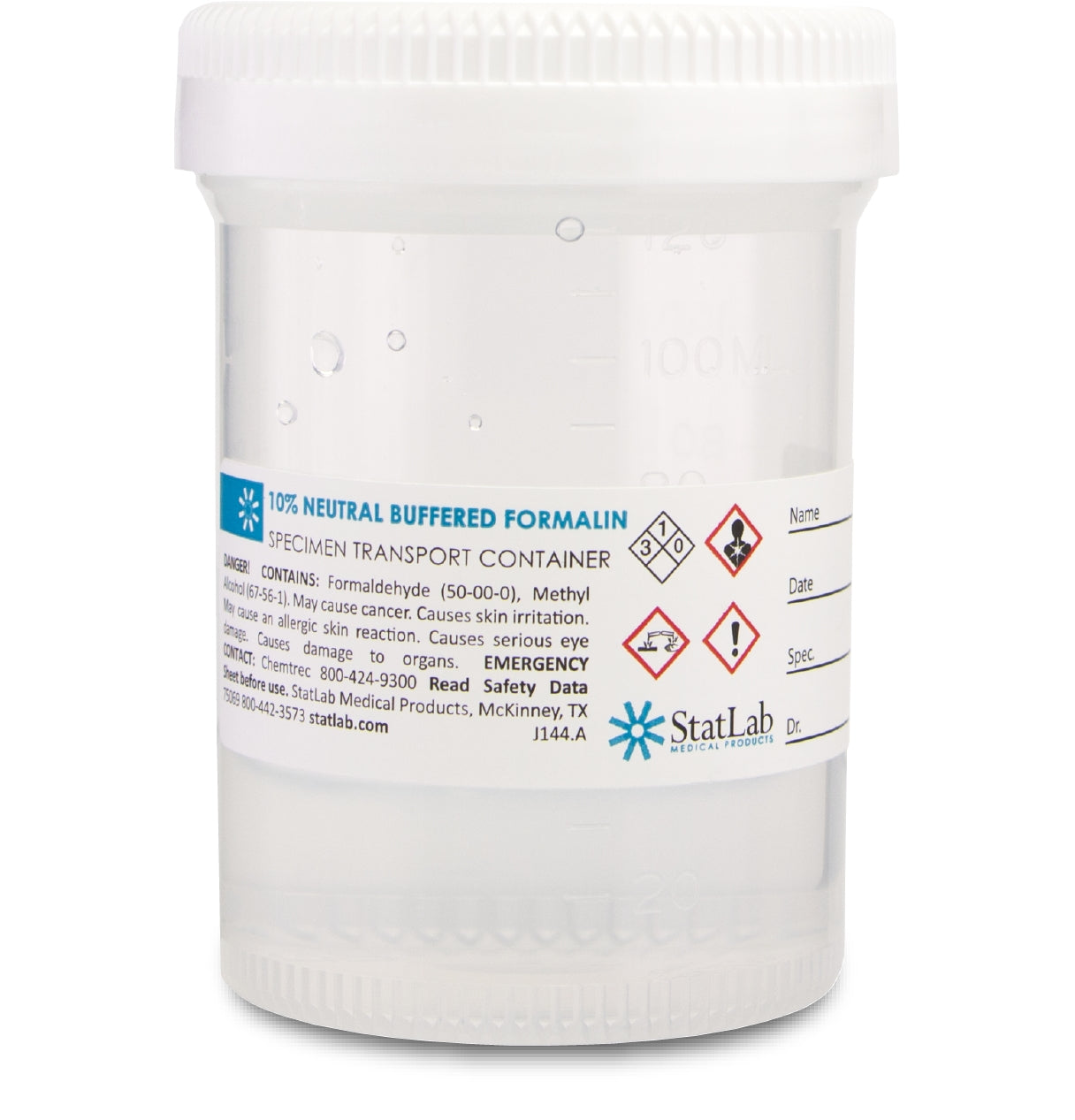 StatClick Prefilled Formalin Container, 60 mL Fill in 120 mL-Prefilled Formalin Container StatClick 60 mL Fill in 120 mL (4 oz.) Screw Cap Warning Label NonSterile
