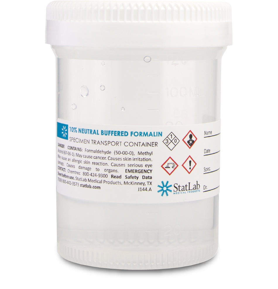 StatClick Prefilled Formalin Container, 60 mL Fill in 120 mL-Prefilled Formalin Container StatClick 60 mL Fill in 120 mL (4 oz.) Screw Cap Warning Label NonSterile