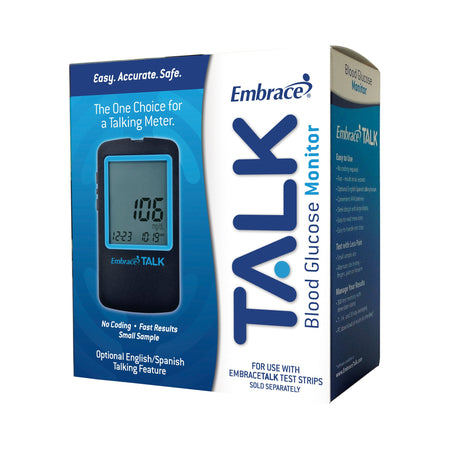 Omnis Health Embrace No Code Talking Meter-Blood Glucose Meter Embrace 6 Second Results Stores up to 300 Results No Coding Required