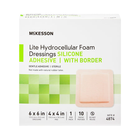 McKesson Lite Hydrocellular Foam Dressings w/ Border & Silicone Adhesive, 6 x 6" - Wound Care>Advanced Wound Care>Foam Dre...