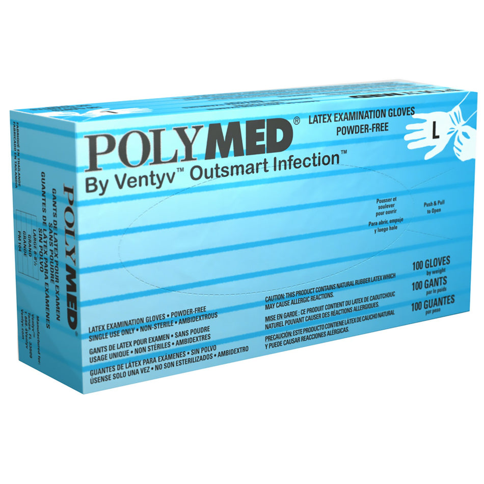Polymed Latex Exam Glove, Large, Ivory-Exam Glove Polymed Large NonSterile Latex Standard Cuff Length Fully Textured Ivory Not Rated