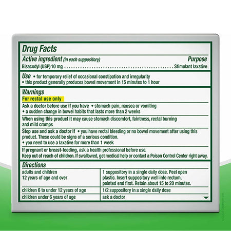 Dulcolax Medicated Laxative Suppositories-Laxative Dulcolax Suppository 8 per Box 10 mg Strength Bisacodyl USP