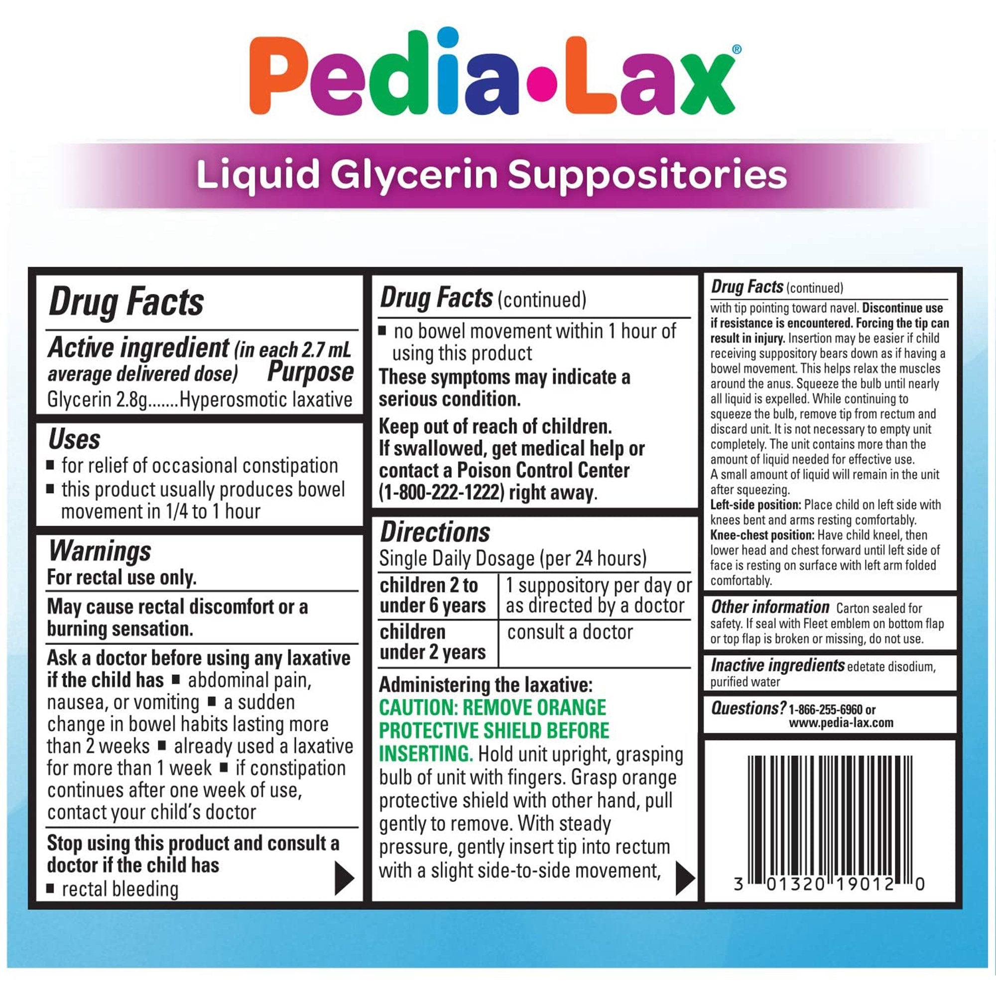Pedia-Lax Glycerin Laxative-Laxative Pedia-Lax Suppository 6 per Box 2.8 Gram Strength Glycerin