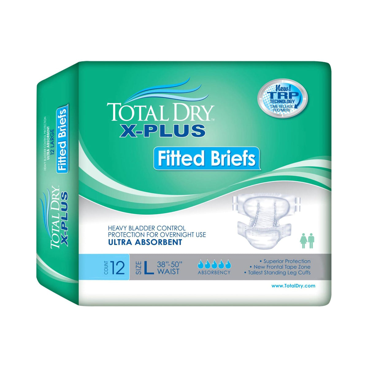 Total Dry X-Plus Ultra Absorbent Incontinence Brief, Large-Unisex Adult Incontinence Brief Total Dry X-Plus Large Disposable Heavy Absorbency