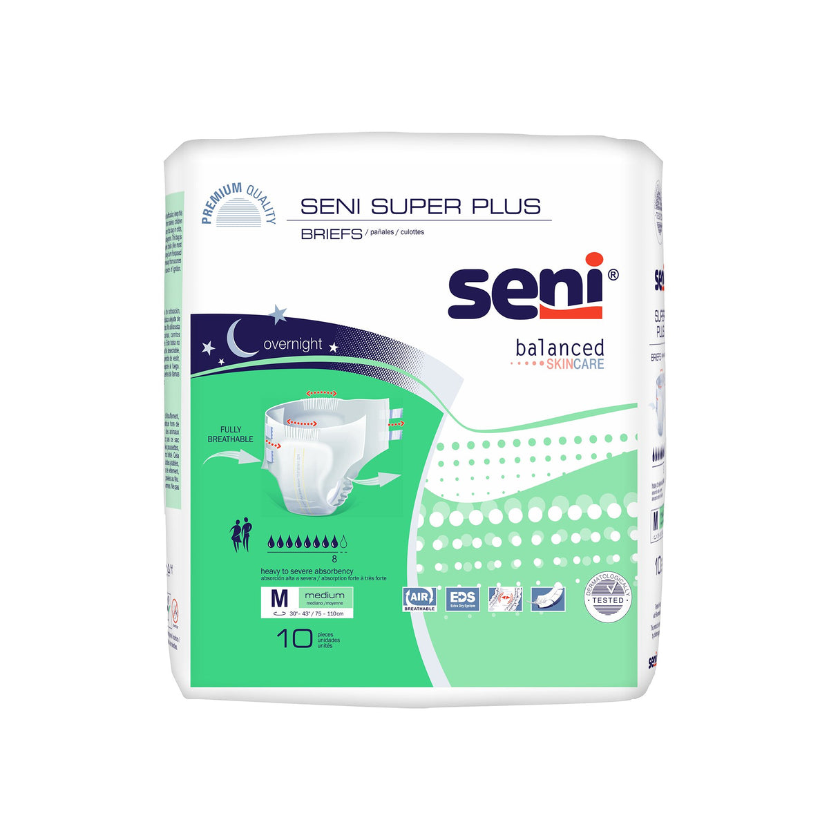 Seni Super Plus Overnight Heavy to Severe Absorbency Incontinence Brief, Medium-Unisex Adult Incontinence Brief Seni Super Plus Medium Disposable Heavy Absorbency