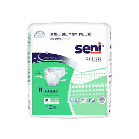 Seni Super Plus Overnight Heavy to Severe Absorbency Incontinence Brief, Medium-Unisex Adult Incontinence Brief Seni Super Plus Medium Disposable Heavy Absorbency