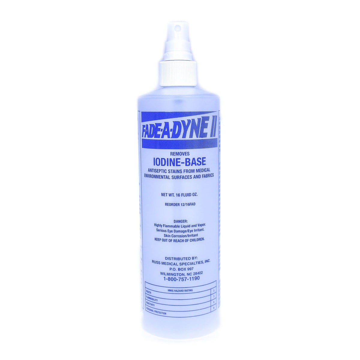 Fade-A-Dyne II Iodine Stain Remover, 16 oz. - 12 Pack-Fade-A-Dyne II Iodine Stain Remover Alcohol Based Pump Spray Liquid 16 oz. Bottle Alcohol Scent NonSterile