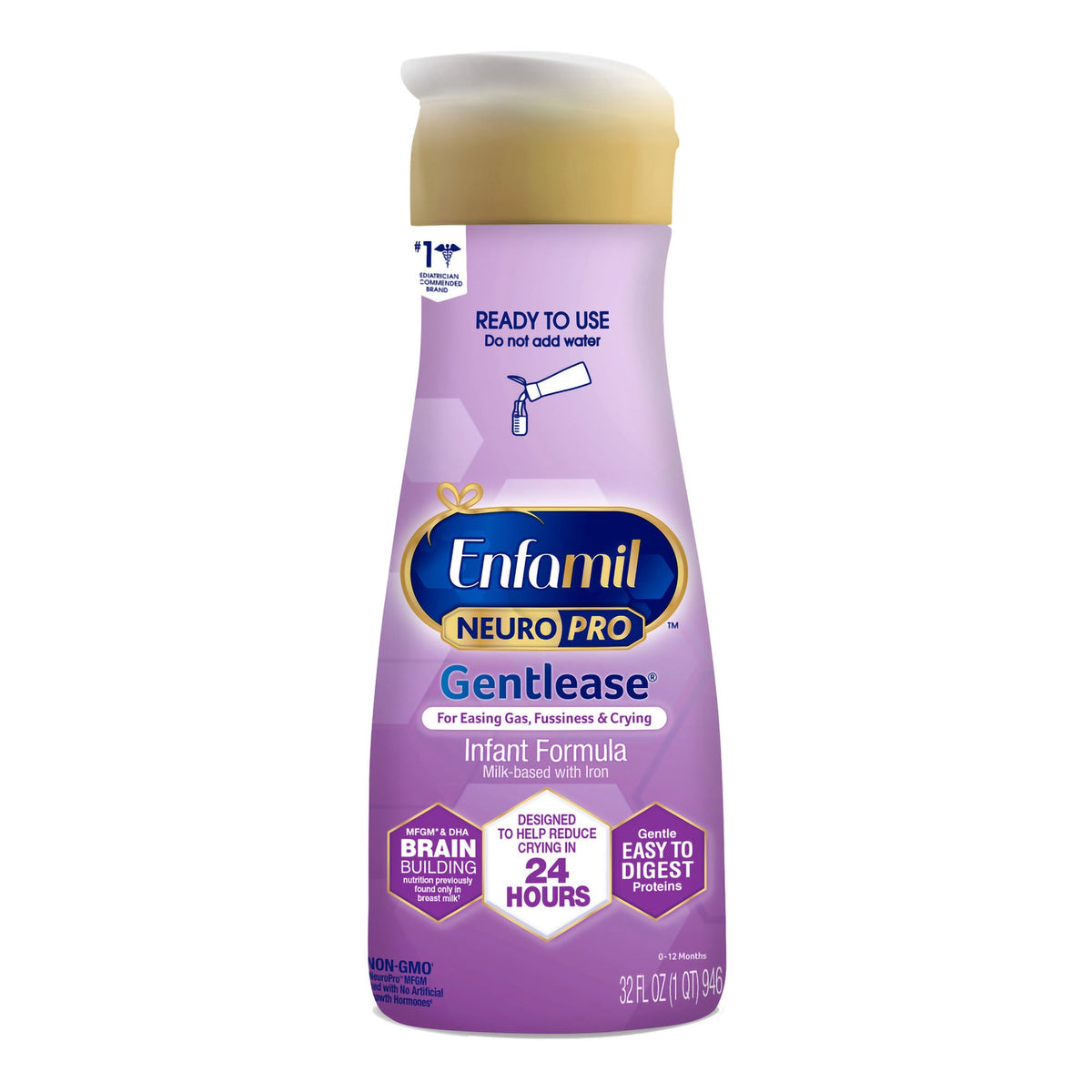 Enfamil NeuroPro Gentlease Ready to Use Infant Formula, 1-quart bottle-Infant Formula Enfamil NeuroPro Gentlease Unflavored 32 oz. Bottle Liquid Milk-Based Crying / Spitup