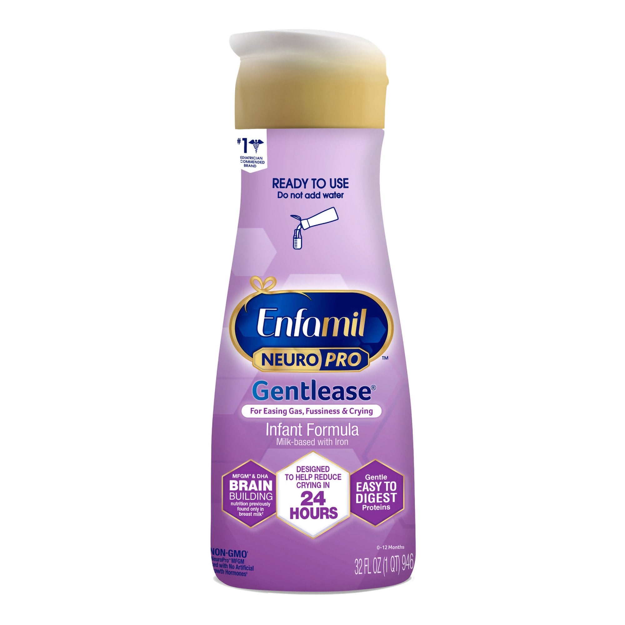 Enfamil NeuroPro Gentlease Ready to Use Infant Formula, 1-quart bottle-Infant Formula Enfamil NeuroPro Gentlease Unflavored 32 oz. Bottle Liquid Milk-Based Crying / Spitup