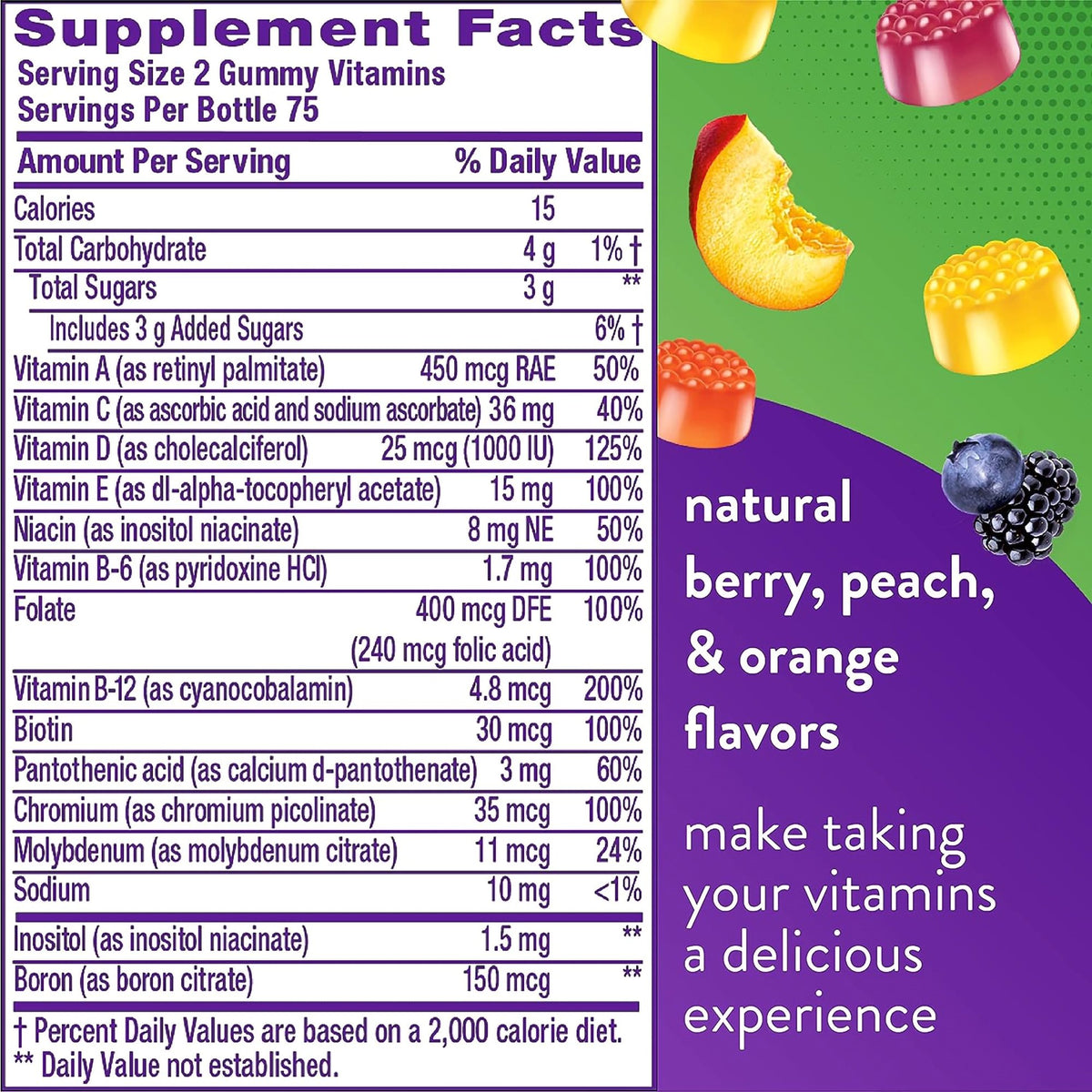 vitafusion MultiVites Gummies, Berry, Peach and Orange Flavors-"Multivitamin Supplement Vitafusion MultiVites Vitamin A / Ascorbic Acid / Vitamin D 2,500 IU - 800 IU - 20 mg Strength Gummy 150 per Bottle Assorted Fruit Flavor"