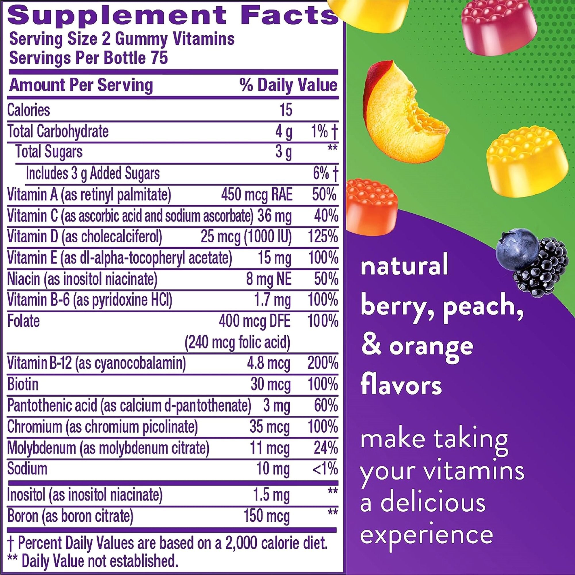 vitafusion MultiVites Gummies, Berry, Peach and Orange Flavors-"Multivitamin Supplement Vitafusion MultiVites Vitamin A / Ascorbic Acid / Vitamin D 2,500 IU - 800 IU - 20 mg Strength Gummy 150 per Bottle Assorted Fruit Flavor"
