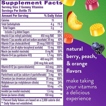 vitafusion MultiVites Gummies, Berry, Peach and Orange Flavors-"Multivitamin Supplement Vitafusion MultiVites Vitamin A / Ascorbic Acid / Vitamin D 2,500 IU - 800 IU - 20 mg Strength Gummy 150 per Bottle Assorted Fruit Flavor"