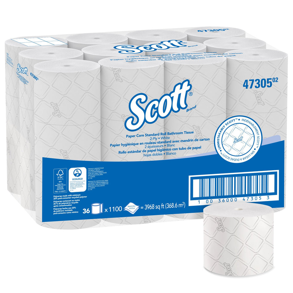 Scott Toilet Tissue-Toilet Tissue Scott Pro White 2-Ply Standard Size Cored Roll 1100 Sheets 3-7/10 X 3-9/10 Inch