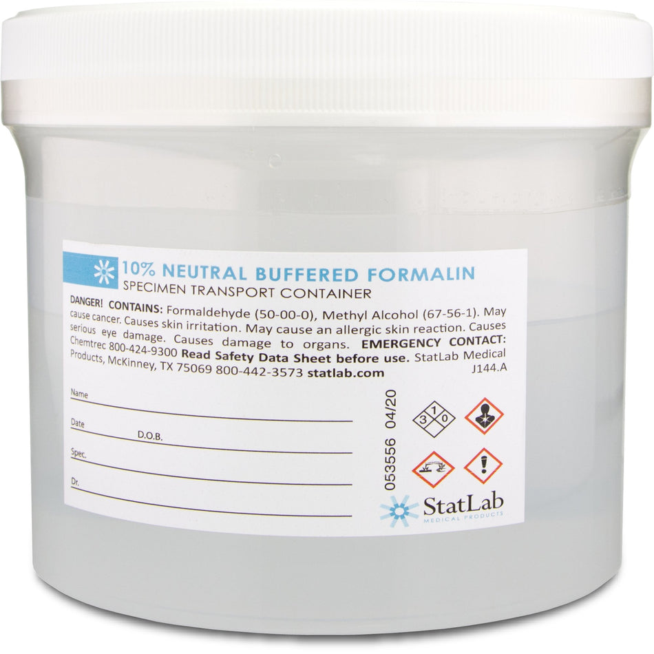 StatLab Prefilled Formalin Container, 500 mL Fill in 1,000 mL-"Prefilled Formalin Container 500 mL Fill in 1,000 mL (32 oz.) Screw Cap Warning Label / Patient Information NonSterile"