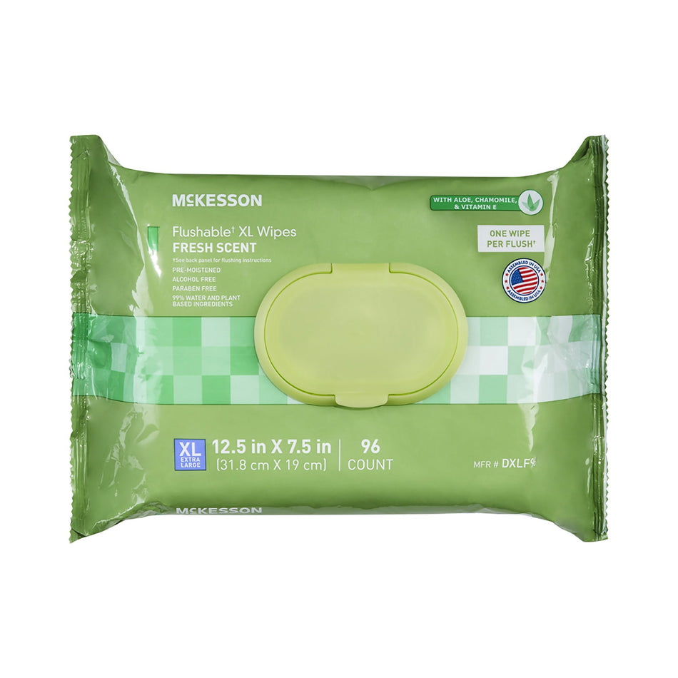 McKesson Flushable* Wet Wipes XL - Scented, 96 Wet Wipes per Pack-Flushable Personal Wipe McKesson Soft Pack Scented 96 Count
