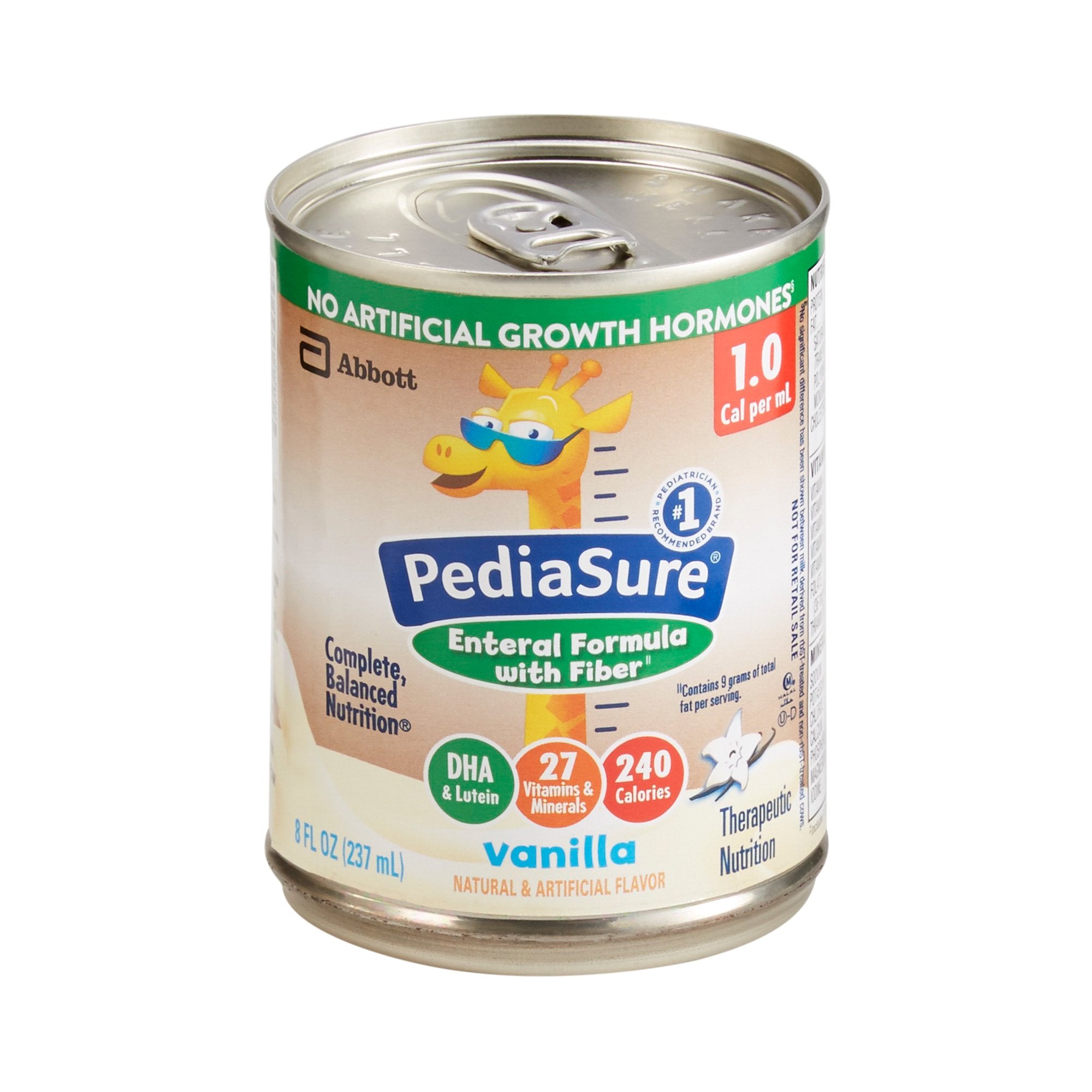 PediaSure Enteral Formula with Fiber, Vanilla, 8-ounce can-Pediatric Tube Feeding Formula PediaSure 1.0 Cal with Fiber Vanilla Flavor 8 oz. Can Liquid Fiber