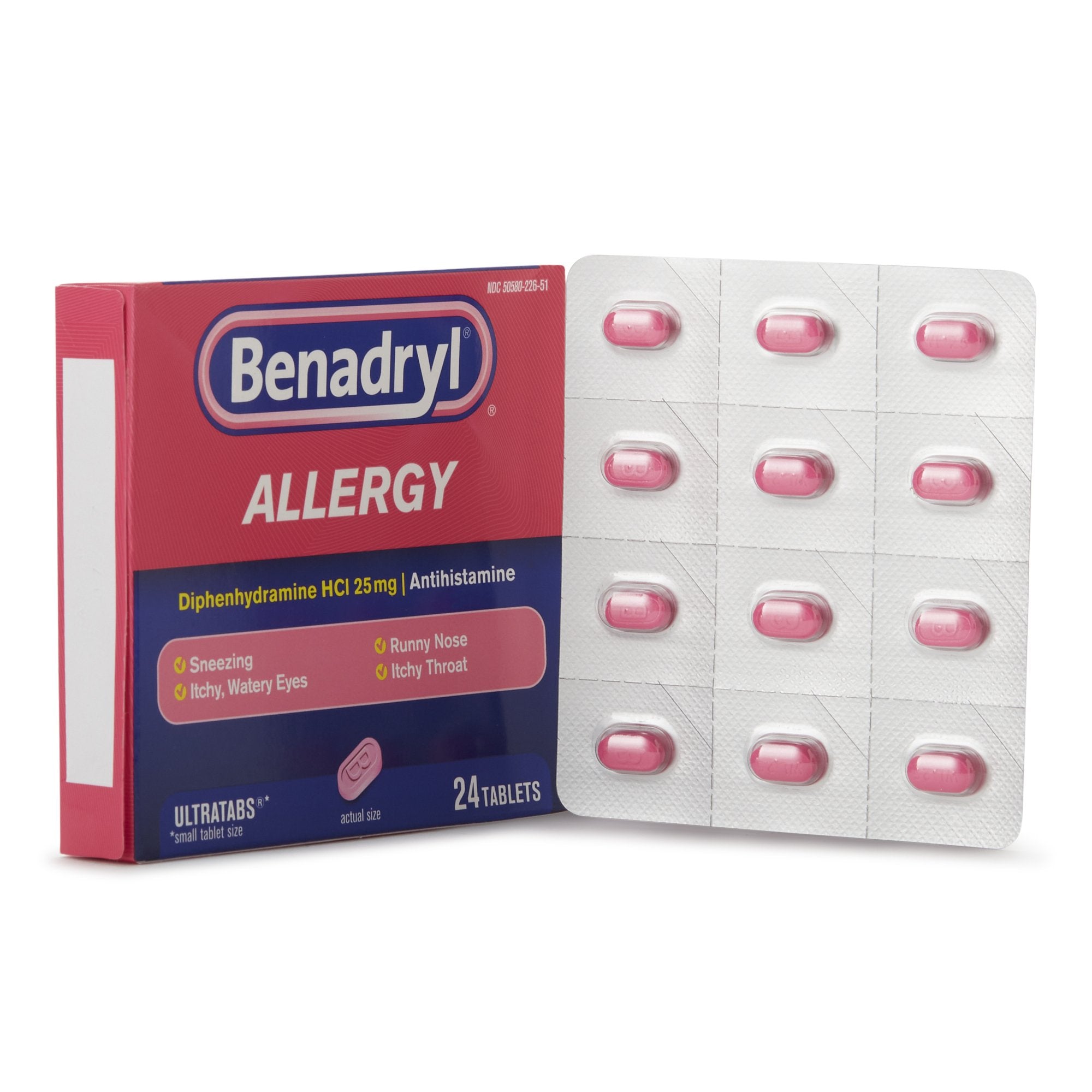 Benadryl Diphenhydramine Allergy Relief-Allergy Relief Benadryl 25 mg Strength Tablet 24 per Box