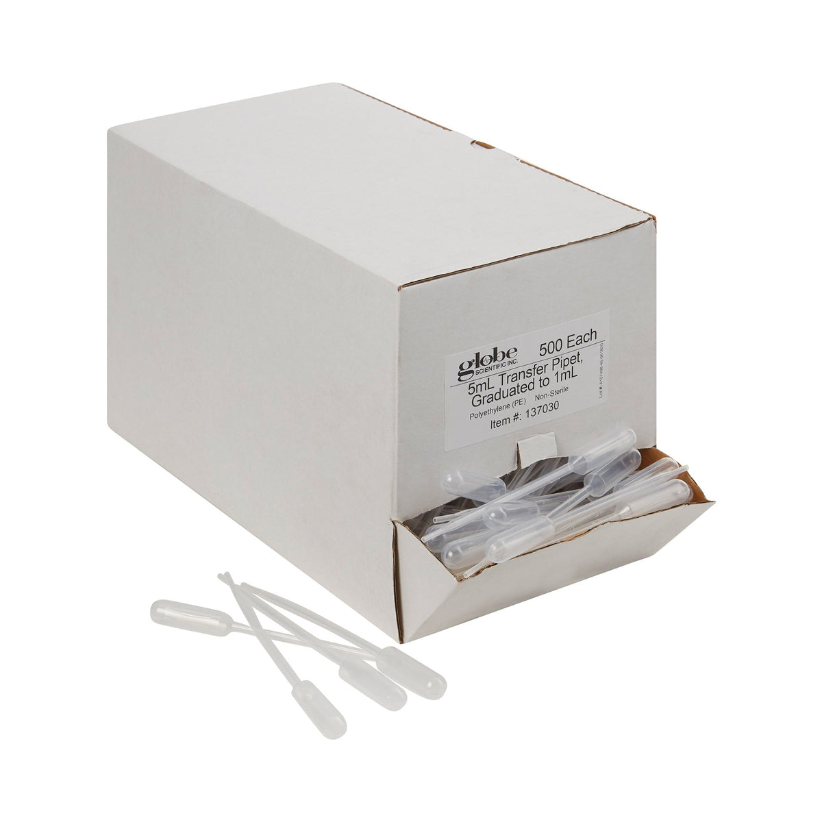 Globe Scientific Transfer Pipette, 5 mL, 3.4 mL Draw Volume-Globe Scientific Transfer Pipette 5 mL 0.25 mL Graduation Increments NonSterile
