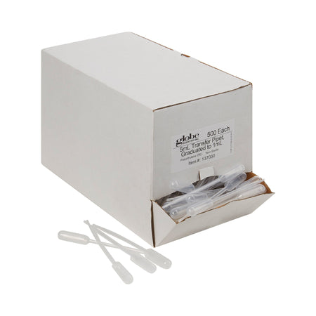 Globe Scientific Transfer Pipette, 5 mL, 3.4 mL Draw Volume-Globe Scientific Transfer Pipette 5 mL 0.25 mL Graduation Increments NonSterile