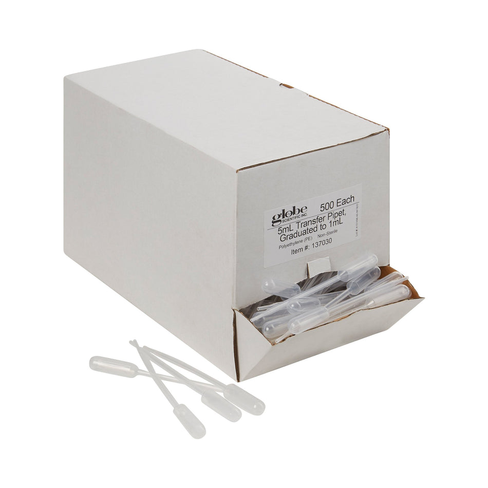 Globe Scientific Transfer Pipette, 5 mL, 3.4 mL Draw Volume-Globe Scientific Transfer Pipette 5 mL 0.25 mL Graduation Increments NonSterile