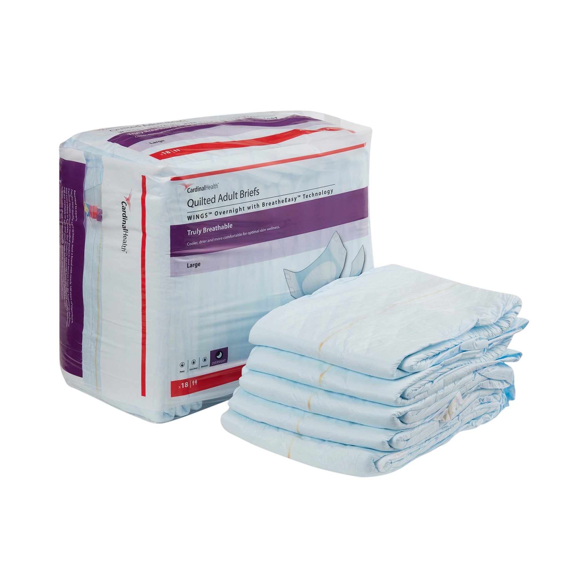 Wings Overnight Absorbency Incontinence Brief, Large-Unisex Adult Incontinence Brief Wings Overnight Quilted Large Disposable Heavy Absorbency