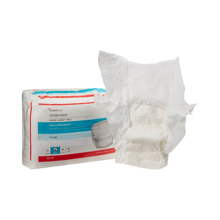 Sure Care Plus Heavy Absorbent Underwear, Extra Large-Unisex Adult Absorbent Underwear Sure Care Plus Pull On with Tear Away Seams X-Large Disposable Heavy Absorbency