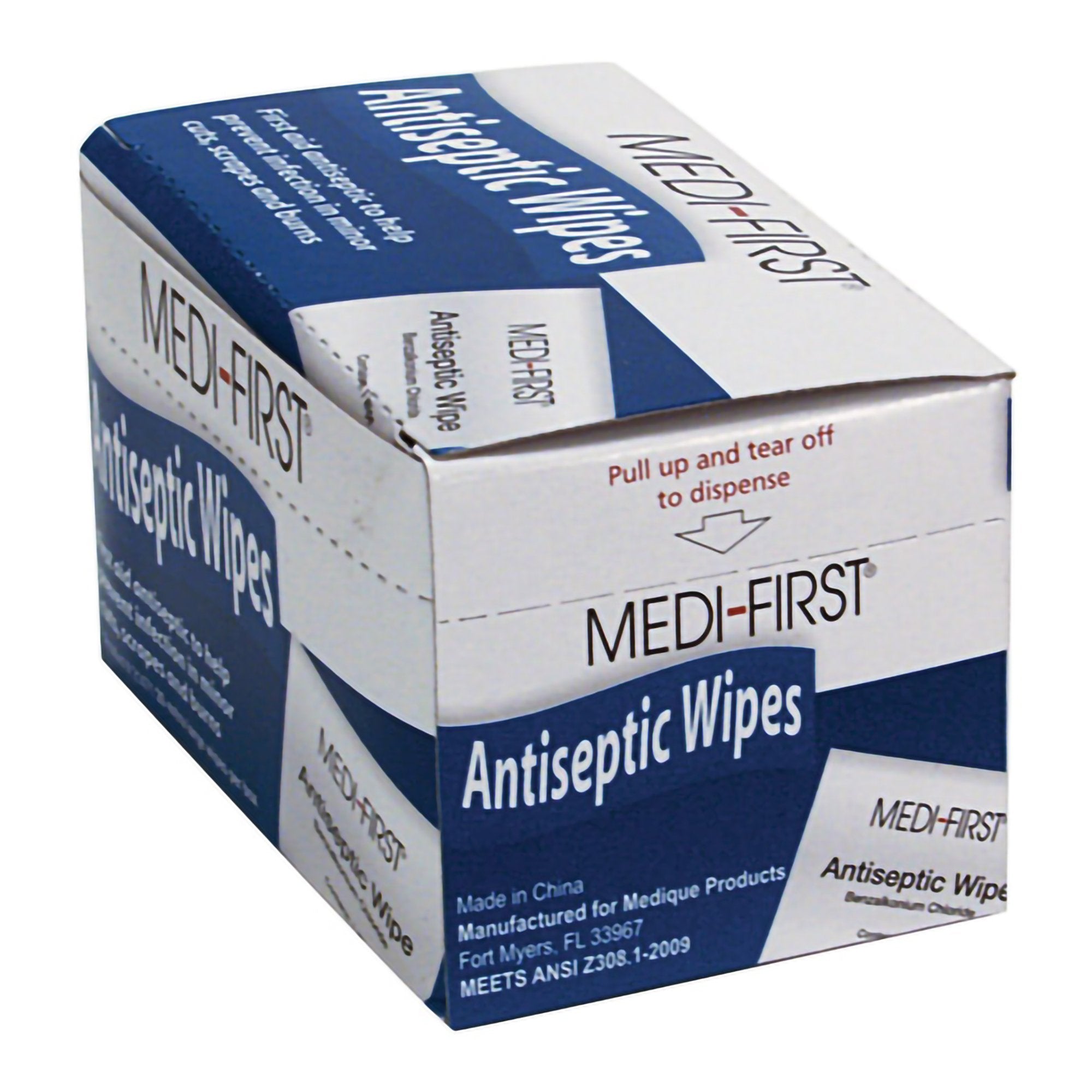 Medi First Sanitizing Skin Wipe-First Aid Kit Refill Antiseptic Skin Towelette Medi-First Individual Packet Scented 20 Count