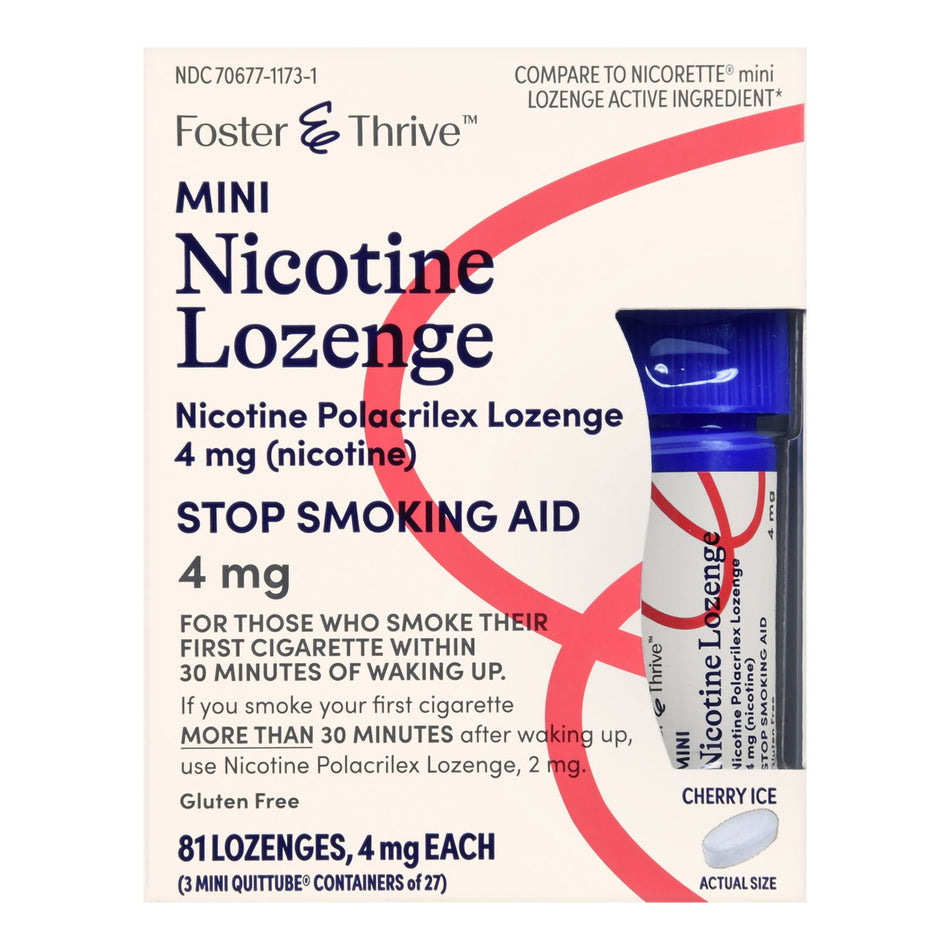 Foster & Thrive Mini Nicotine Polacrilex Lozenges 4 mg (Nicotine) Cherry Ice-Stop Smoking Aid Foster & Thrive 4 mg Strength Lozenge