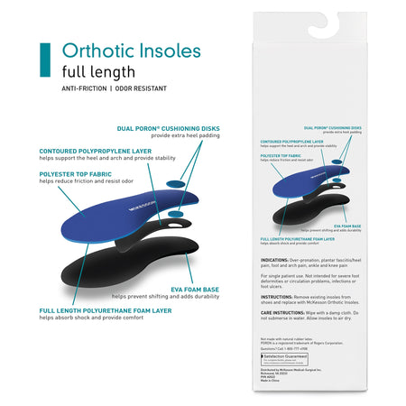 McKesson Insole, Size C-Insole McKesson Brand Full Length Polypropylene / EVA / Polyester / Poron Male 6 to 6-1/2 / Female 8 to 8-1/2 Black / Blue
