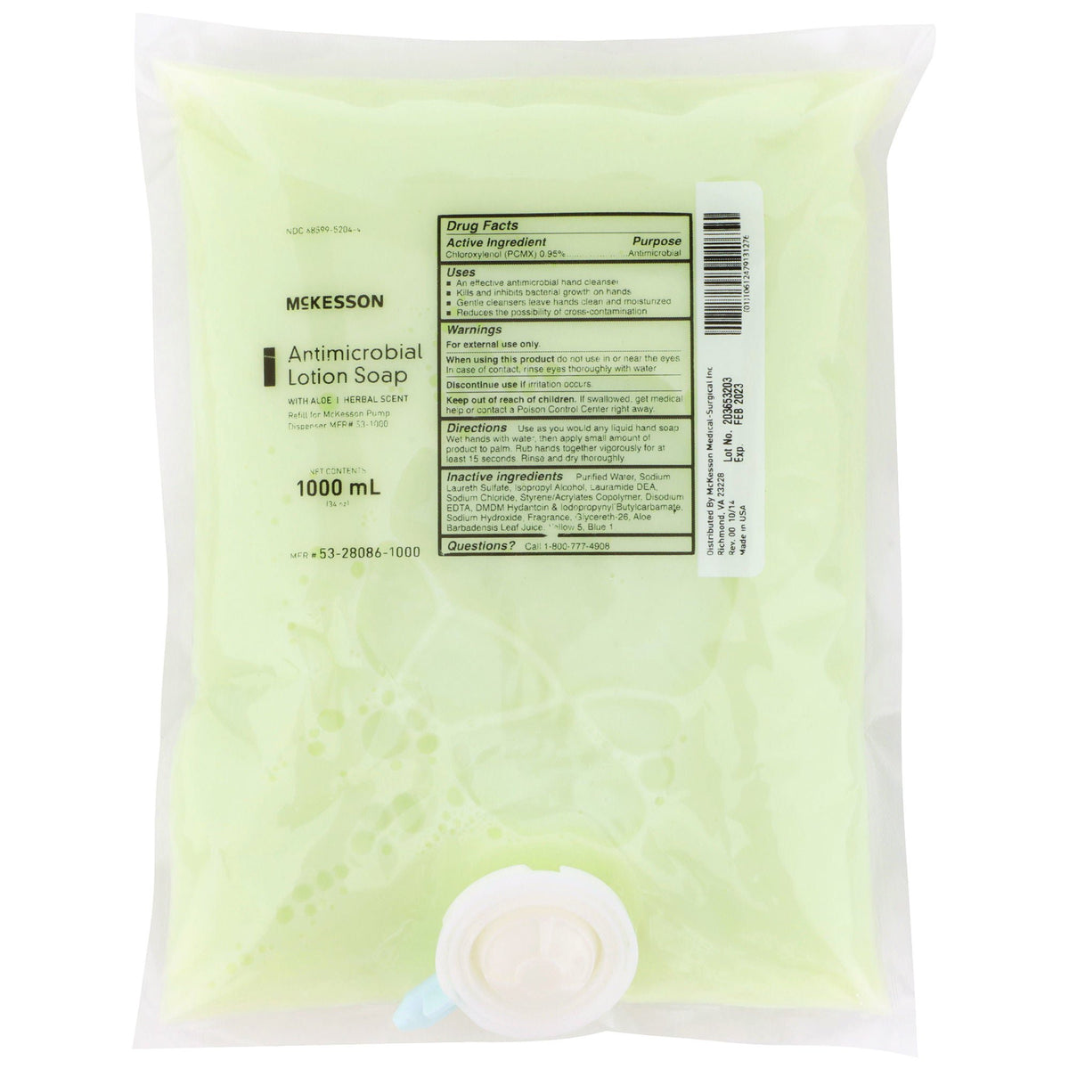 McKesson Antimicrobial Lotion Soap, Herbal Scent, With Aloe, 1,000 mL Refill Bag - Personal Hygiene>Skin Care>Soaps - McKe...