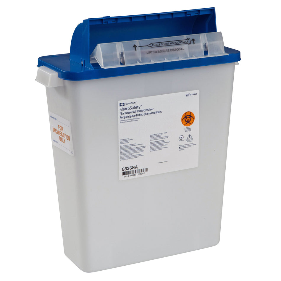 PharmaSafety Pharmaceutical Waste Container, 3 Gallon, 16 x 13 x 6 Inch-Pharmaceutical Waste Container PharmaSafety White Base 16-1/2 H X 13-3/4 W X 6 D Inch Horizontal Entry 3 Gallon