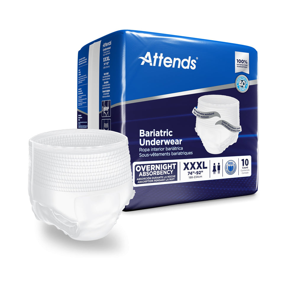 Attends Bariatric Ultimate Absorbent Underwear, 3X-Large-Unisex Adult Absorbent Underwear Attends Bariatric Pull On with Tear Away Seams 3X-Large Disposable Heavy Absorbency