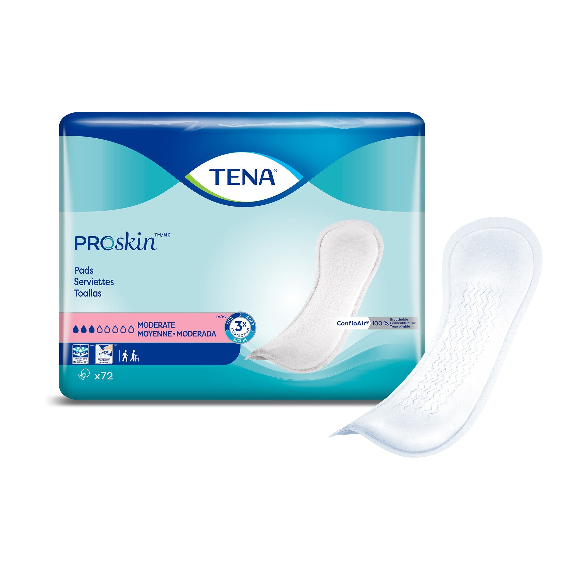 TENA Bladder Control Pads, Moderate Absorbency-Bladder Control Pad TENA ProSkin Moderate 11 Inch Length Moderate Absorbency Dry-Fast Core One Size Fits Most