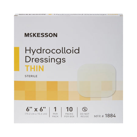 McKesson Hydrocolloid Dressing, 6 x 6 Inch-Thin Hydrocolloid Dressing McKesson Film Backing 6 X 6 Inch Square Hydrocolloid