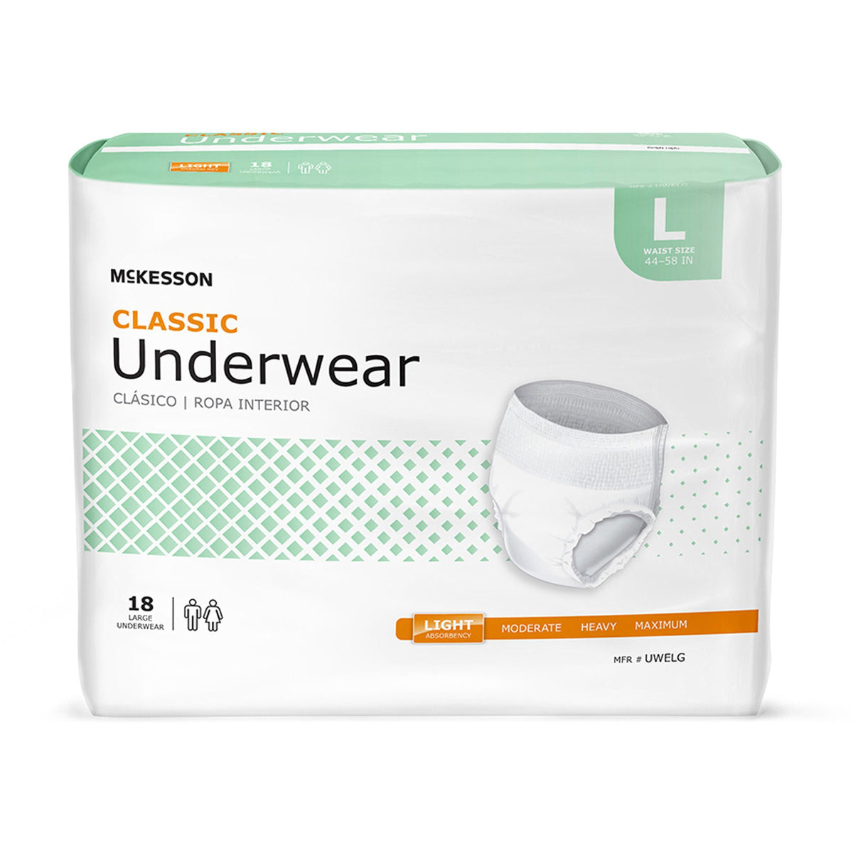 McKesson Classic Light Absorbency Incontinence Underwear, Large - Incontinence>Adult Briefs and Protective Undergarments -...