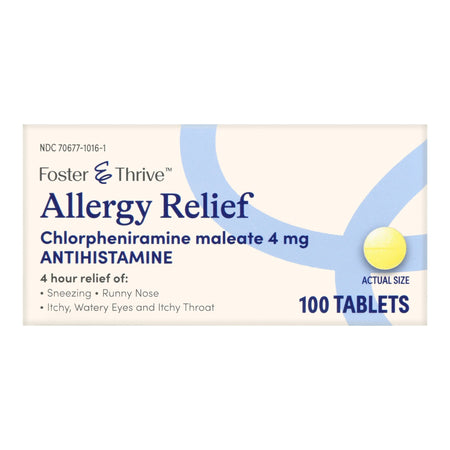 Foster & Thrive Allergy Relief Chlorpheniramine Maleate 4 mg Tablets-Allergy Relief Foster & Thrive 4 mg Strength Tablet 100 per Bottle