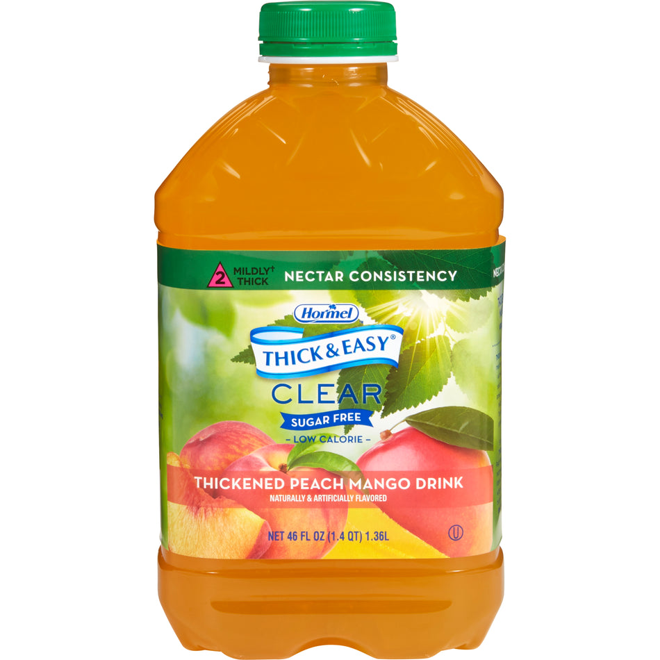 Thick & Easy Sugar Free Nectar Consistency Peach Mango Thickened Beverage, 46-ounce bottle-Thickened Beverage Thick & Easy Clear 46 oz. Bottle Peach Mango Flavor Liquid IDDSI Level 2 Mildly Thick