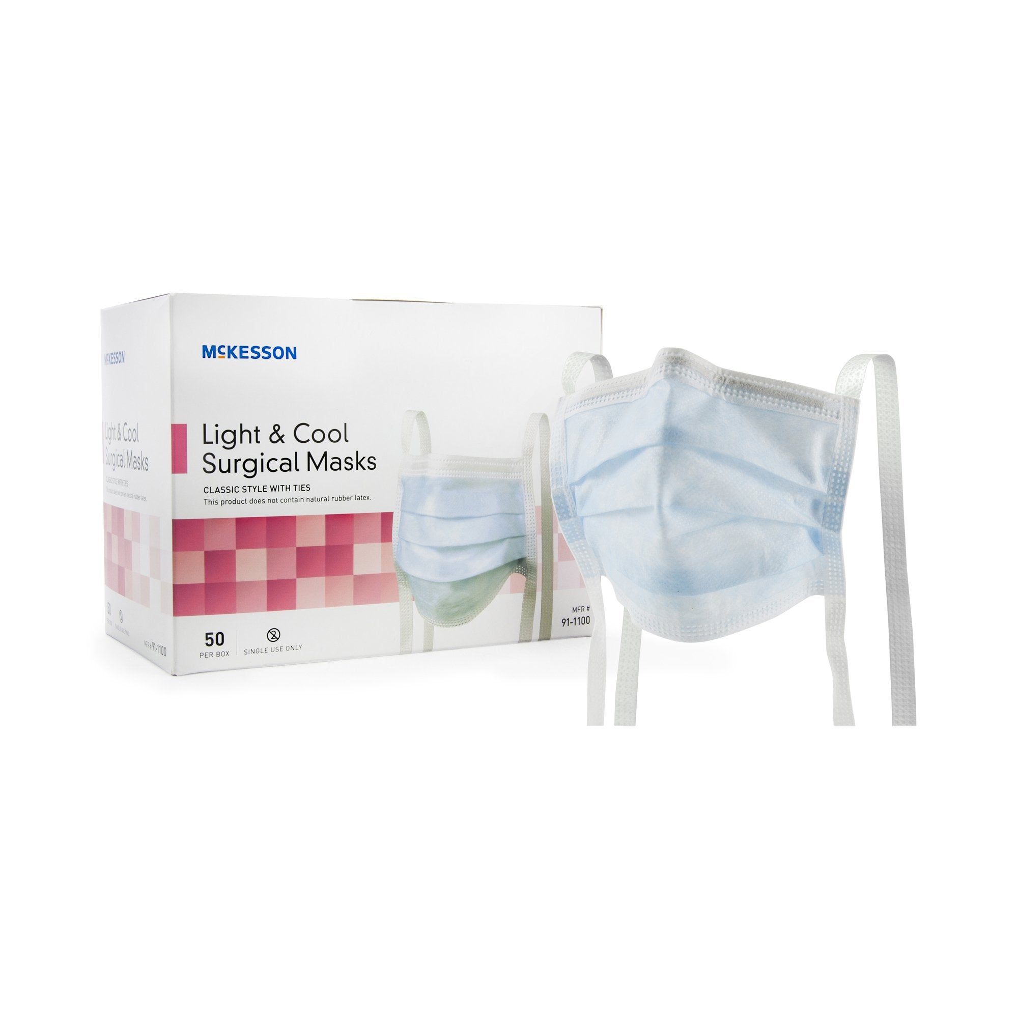 McKesson Classic Style Light & Cool Surgical Mask, Blue-Surgical Mask McKesson ASTM Level 1 Tie Closure One Size Fits Most
