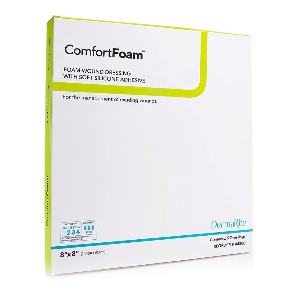 ComfortFoam� Silicone Adhesive without Border Silicone Foam Dressing, 8 x 8 Inch-Foam Dressing ComfortFoam� 8 X 8 Inch Without Border Film Backing Silicone Face Square Sterile